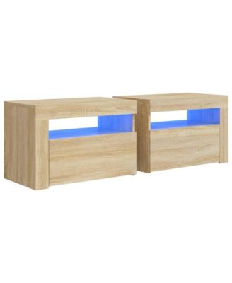 Bedside Cabinets 2 pcs with LEDs Sonoma Oak 23.6"x13.8"x15.7"