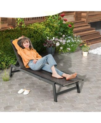 Patio PE Rattan Chaise Lounge with 5-Level Backrest and Wheels