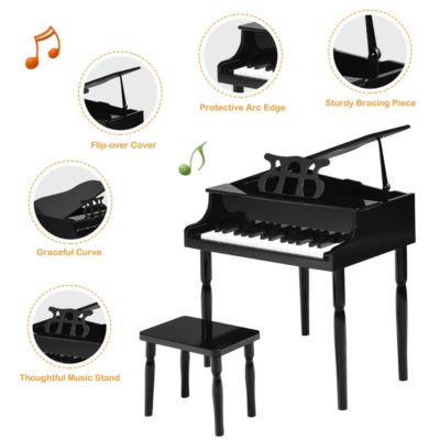 30-Key Wood Toy Kids Grand Piano with Bench & Music Rack