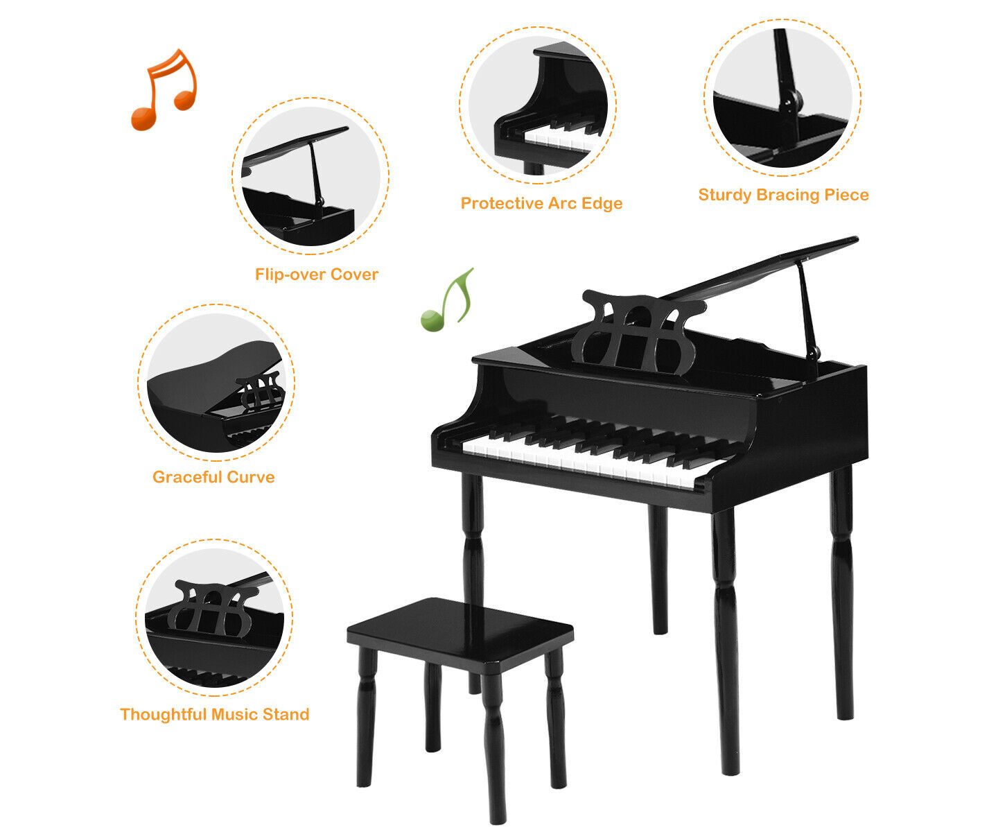 Детская игрушка SUGIFT 30-Key Wooden Grand Piano with True Tones, Ages 3+ — фото 11