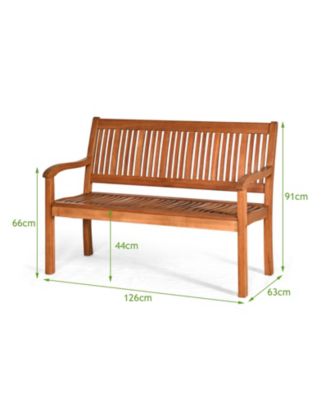 Two Person Solid Wood Garden Bench with Curved Backrest and Wide Armrest