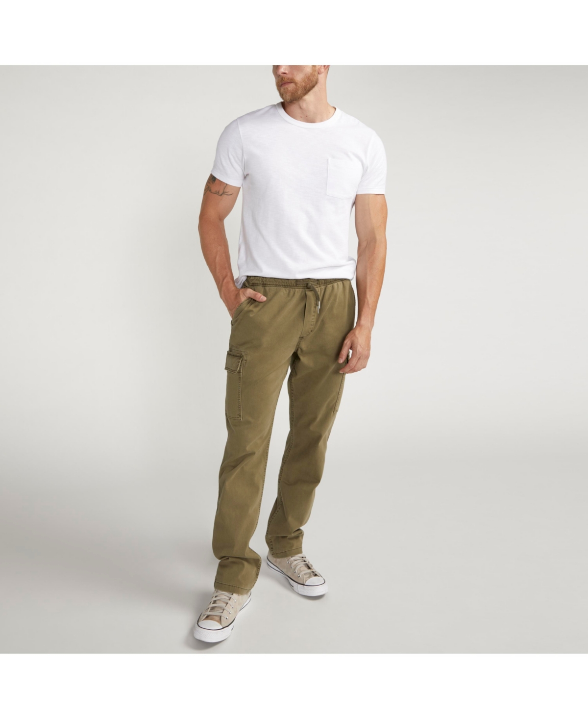Shop Silver Jeans Co. Men's Essential Twill Pull-on Cargo Pants In Olive