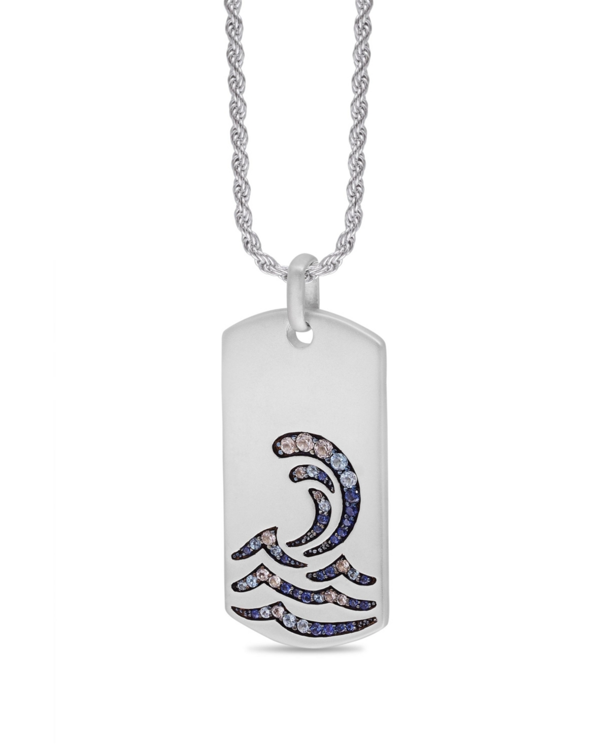 LuvMyJewelry SterlingSurfrider Beach Design Blue Saphhire, White Topaz Gemstone Tag Chain - Silver