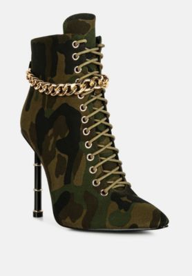 Womens Moulin Ringed Stiletto Camouflage Ankle Boot