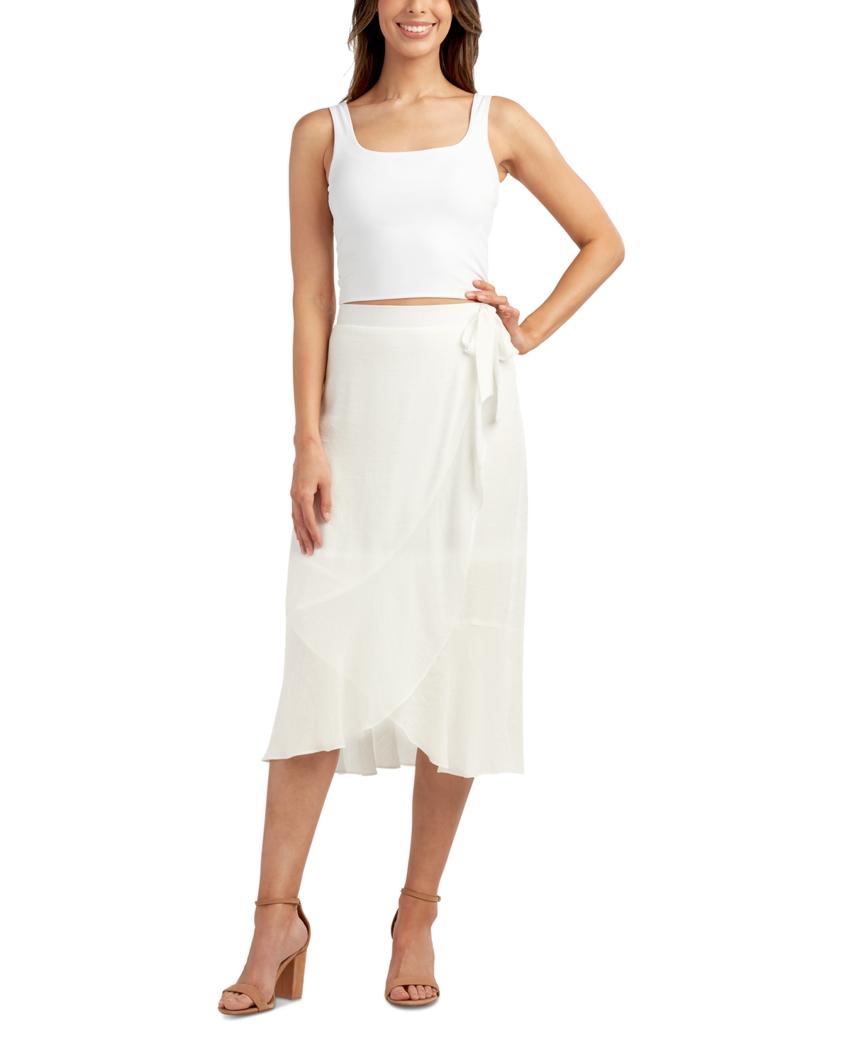 Shop Bcx Juniors' Gauze Tulip-hem Skirt In Off White