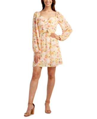 BCX Juniors' Floral-Print Keyhole Midriff Mini Dress - Macy's