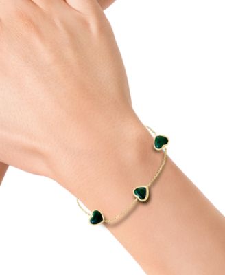 EFFY&reg; Malachite Heart Station Chain Link Bracelet in 14k Gold