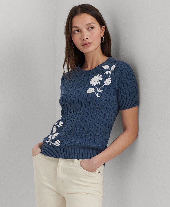 Lauren Ralph Lauren Women's Embroidered Cable-Knit Sweater - Indigo - Size S