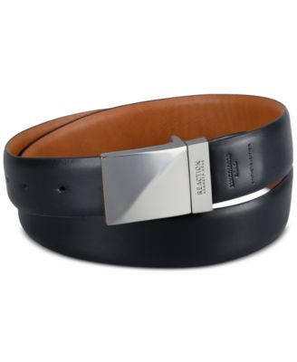 Men's Reversible Faux-Leather Plaque-Buckle Belt