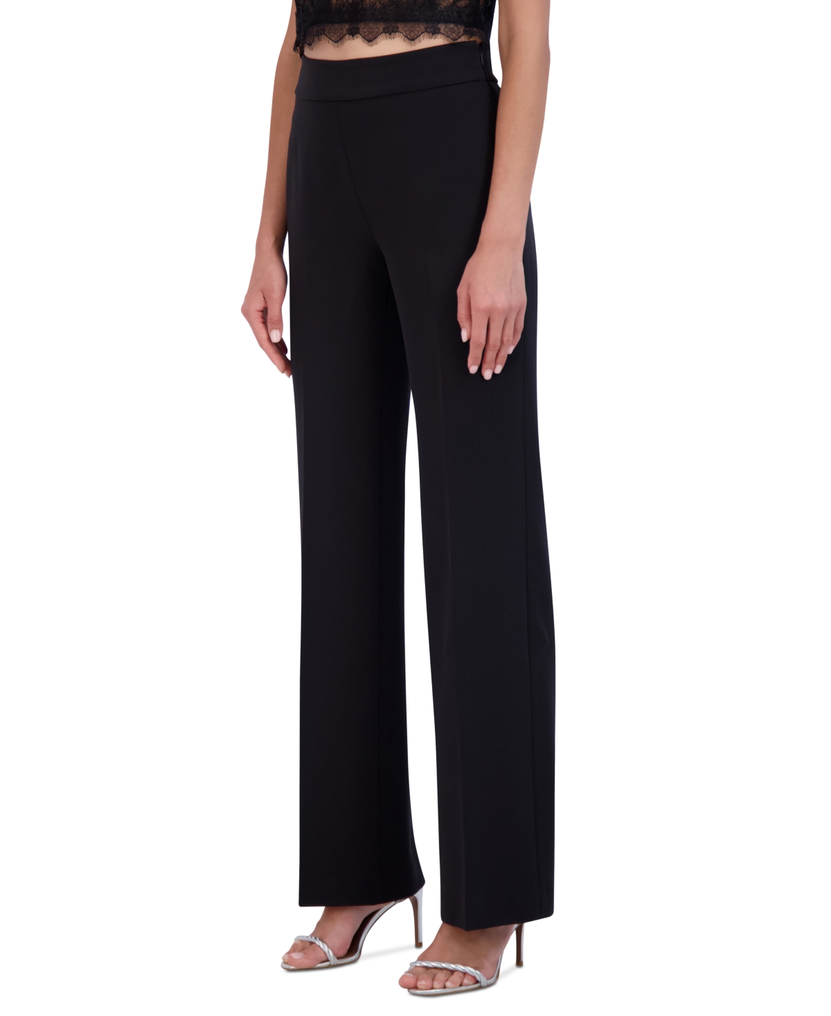 Shop Bcbg New York Women's Side-zip Straight-leg Trousers In Onyx