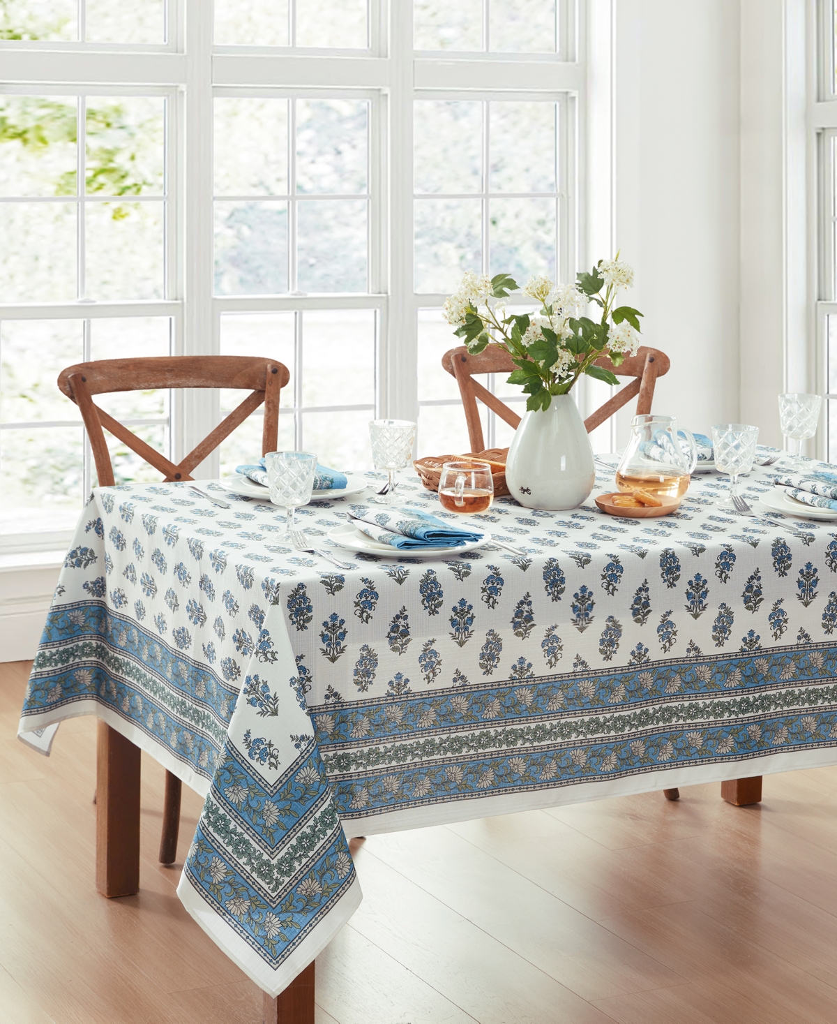 Shop Elrene Tropez Block Print Stain Water Resistant Indoor And Outdoor Tablecloth, 60" X 120" Rectangle In Multi