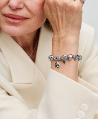 Sparkling Cubic Zirconia Rose Bloom Charm in Sterling Silver