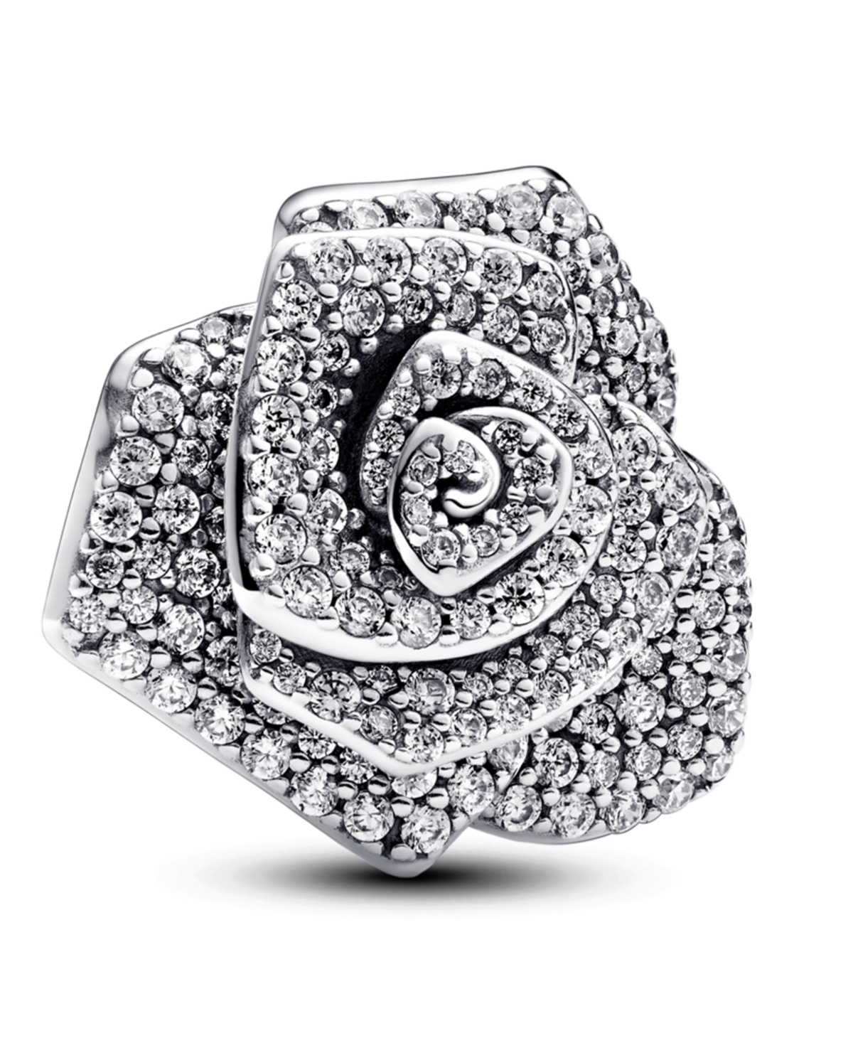 Sparkling Cubic Zirconia Rose Bloom Oversized Charm in Sterling Silver - Silver