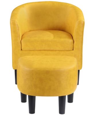 26.25" Faux Leather Churchill Accent Chair with Ottoman