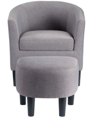 26.25" Faux Linen Churchill Accent Chair with Ottoman