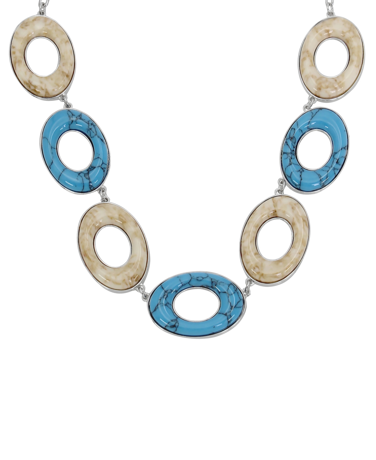 Robert Lee Morris Soho Semi-Precious Mixed Stone Oval Bib Necklace - Silver