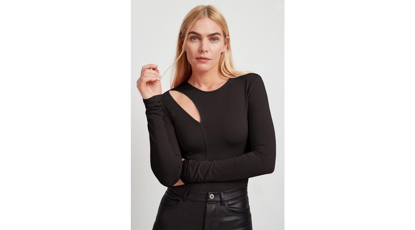 Женский топ Marcella Seta Long-Sleeve Jersey with Textured Shoulder Cutout, цвет: Чёрный — фото 1