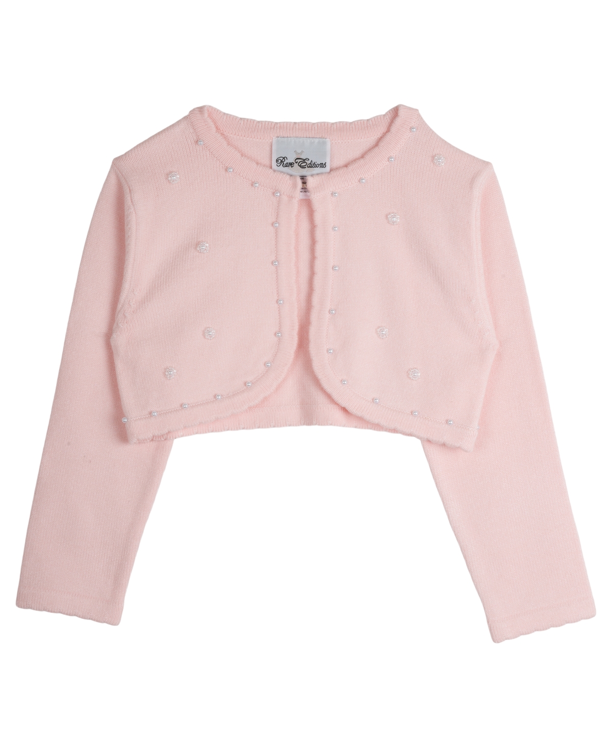 Shop Rare Editions Big Girls Imitation-pearl Cardigan Sweater In Blush