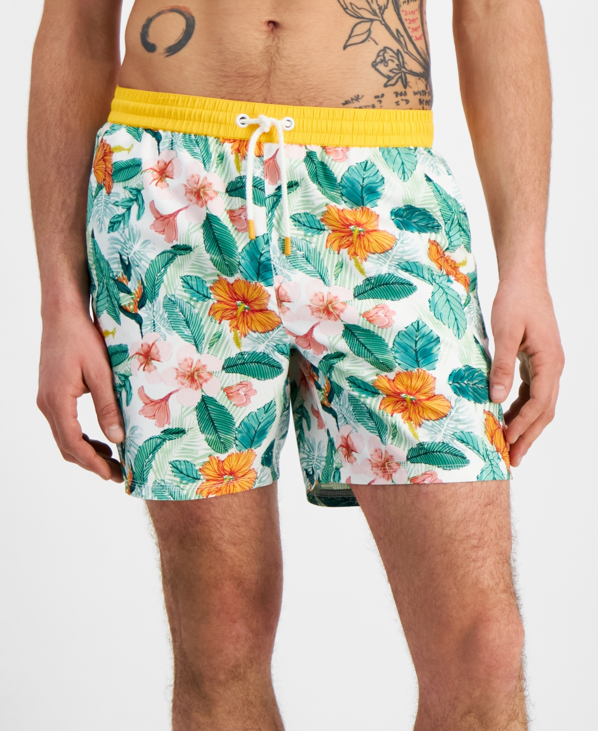 Shop Guess Men's Vintage-print Floral Swim Trunks In Aop Green And Pink Foliage