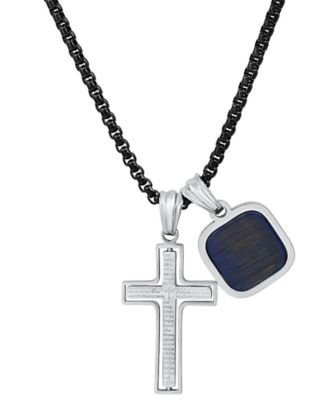 Men's Silver-Tone Lords Prayer Cross & Square Pendant Necklace, 24"