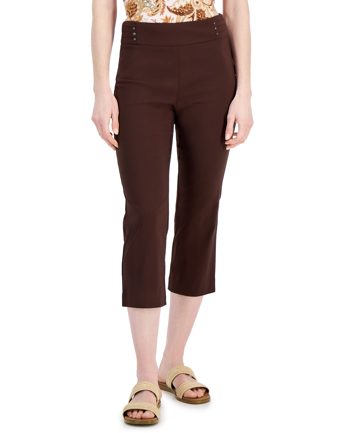 Women's Pull On Slim-Fit Rivet Detail Cropped Pants, Created for Macy's - Phlox Pink
