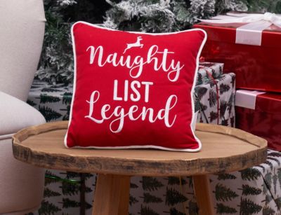 "Naughty List Legend" Small Christmas Accent Pillow, 10" x 10"