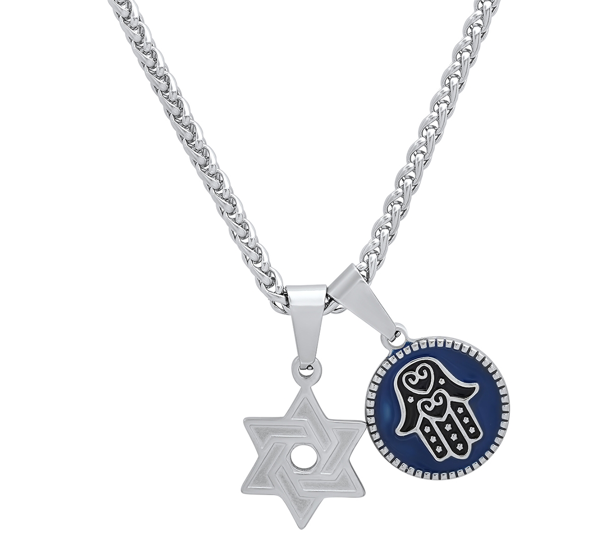 Shop Steeltime Men's 18k Gold Plated Star Of David & Hamsa Round Pendant Necklace, 24" In Blue,silver