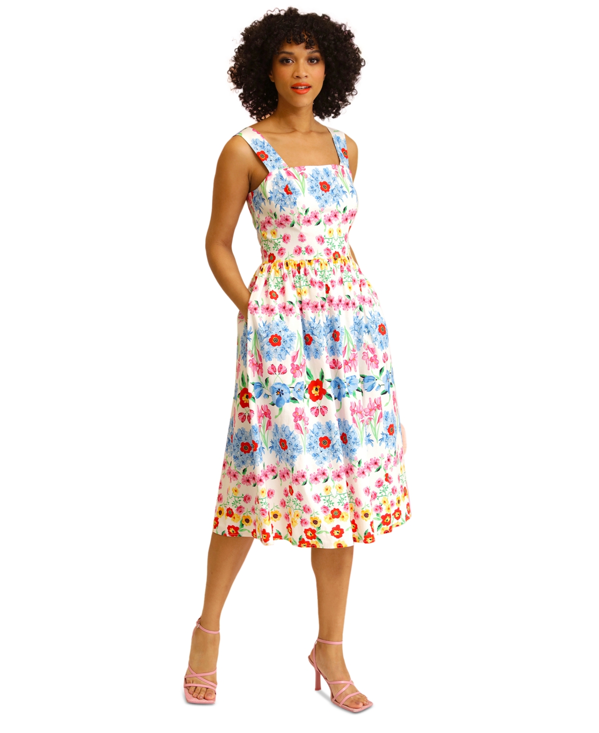 Shop Maggy London Women's Floral-print Fit & Flare Dress In Soft White,bluebell