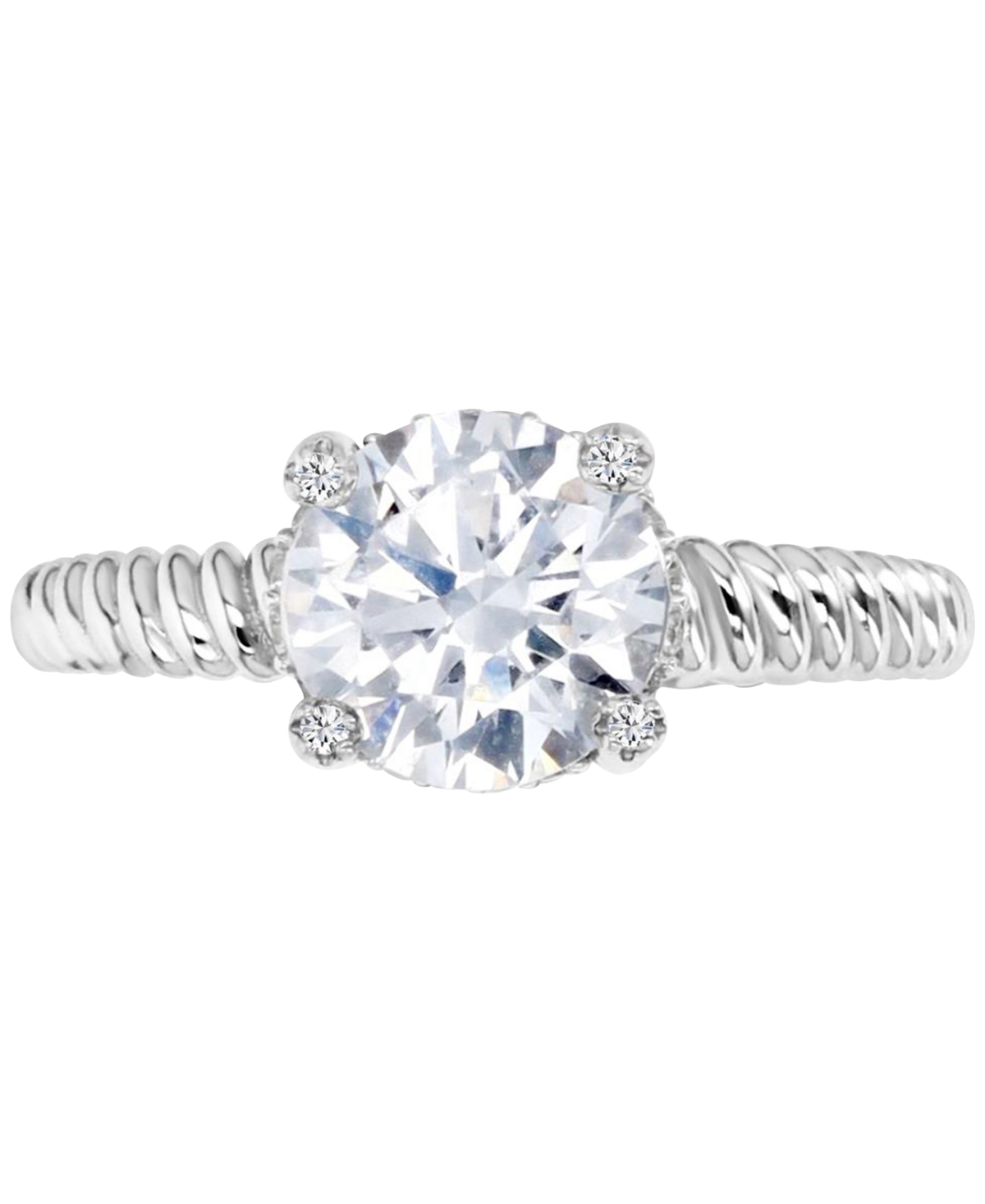 Shop Macy's Cubic Zirconia Solitaire Twist-style Engagement Ring In Silver