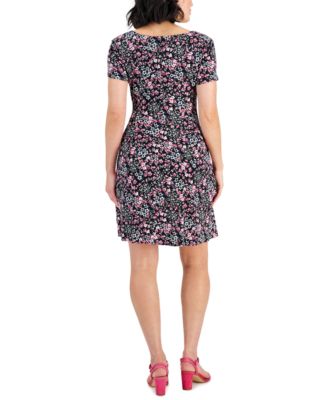 Connected Petite Printed Round-Neck Fit & Flare Dress