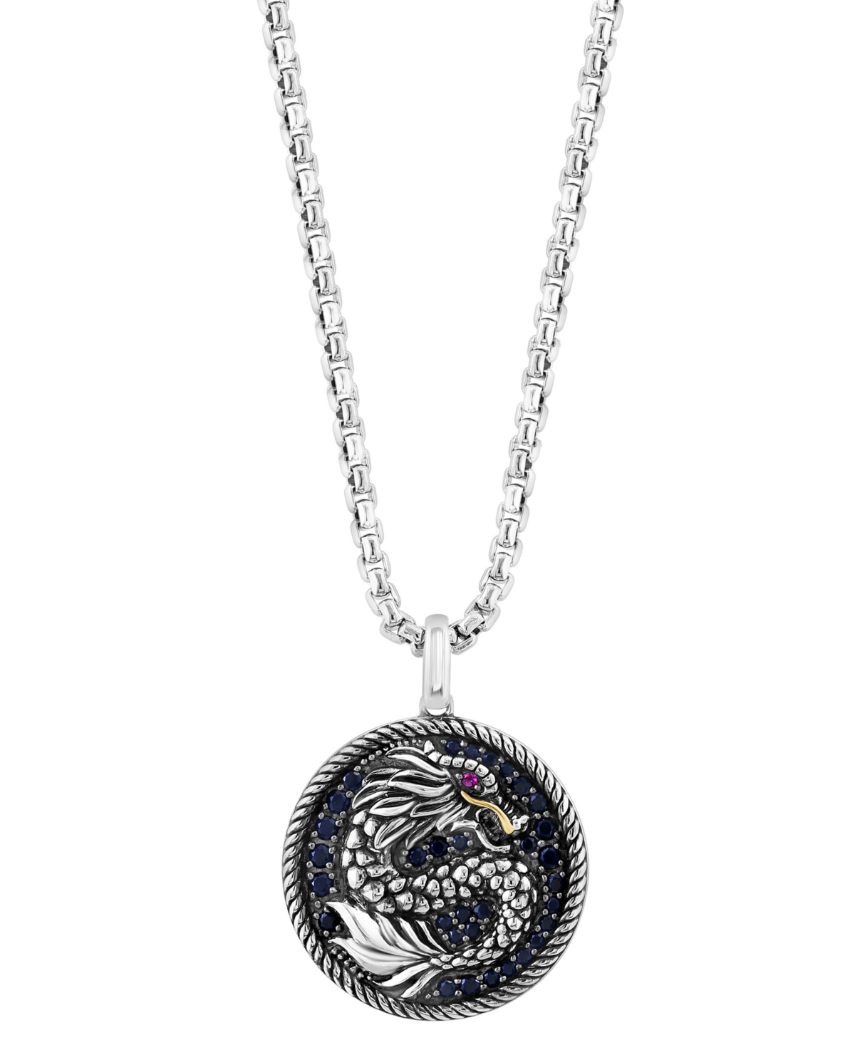 Effy Collection Effy Men's Black Sapphire (7/8 Ct. T.w.) & Ruby (1/20 Ct. T.w.) Dragon Disc 22" Pendant Necklace In In K Yellow