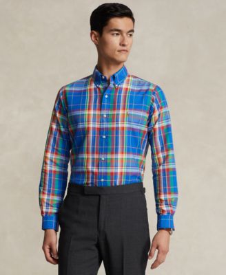폴로 랄프로렌 Polo Ralph Lauren Mens Classic-Fit Plaid Oxford Shirt,Royal/red Multi