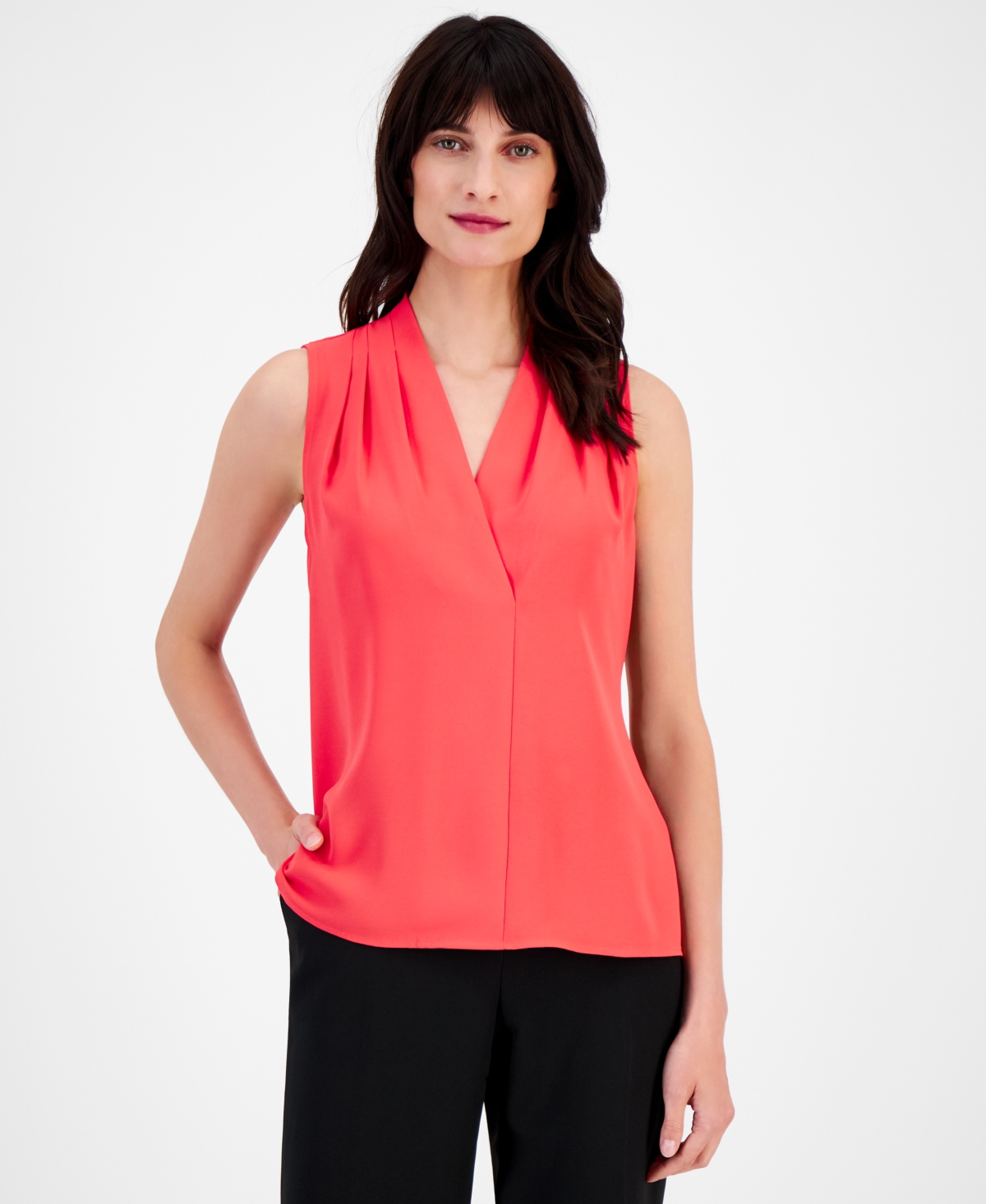 Women's Pleated Sleeveless Blouse - Red Pear