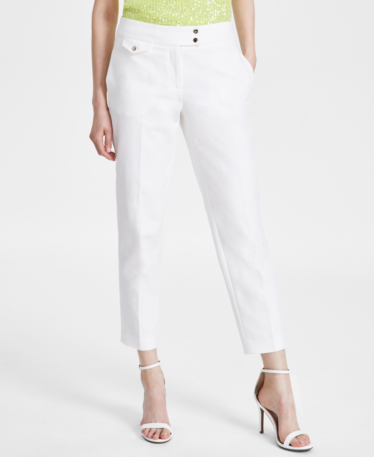 Women's Slim-Fit Double-Button Ankle Pants - BRIGHT WHITE