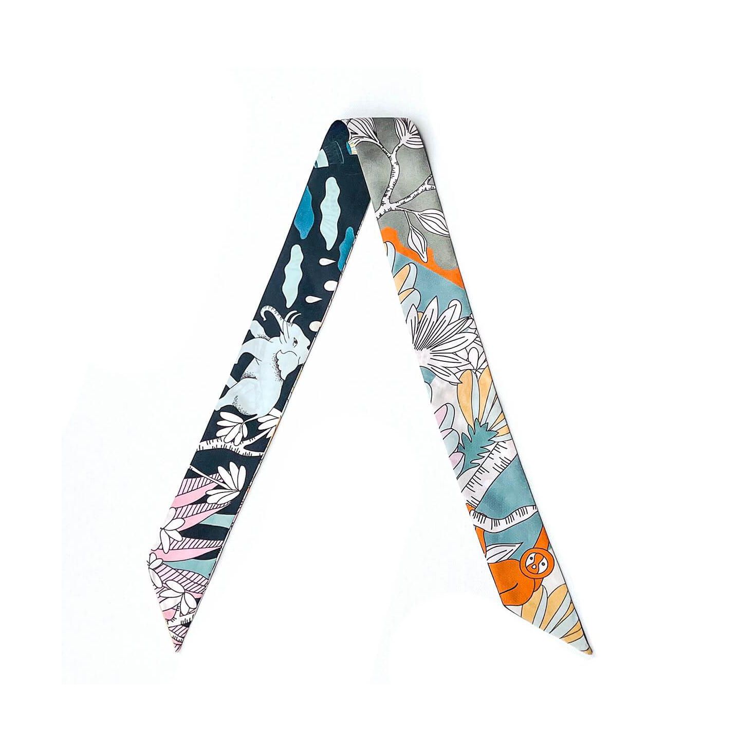 Женский шарф Jessie Zhao New York Silk Skinny Scarf Of World Travel, цвет: Серый / Синий — фото 1