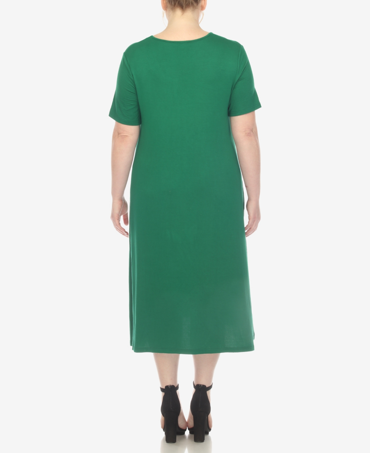 White Mark Plus Short Sleeve Pocket Swing Midi Dress