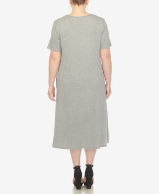 Plus Size Short Sleeve Pocket Swing Midi Dress