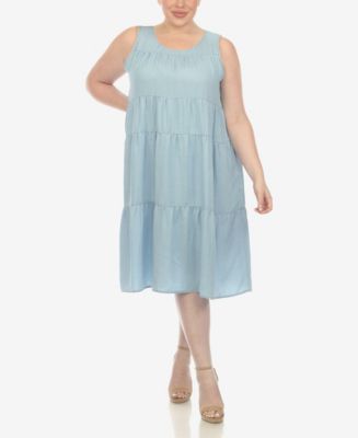 Plus Chambray Smocked Tiered Midi Dress