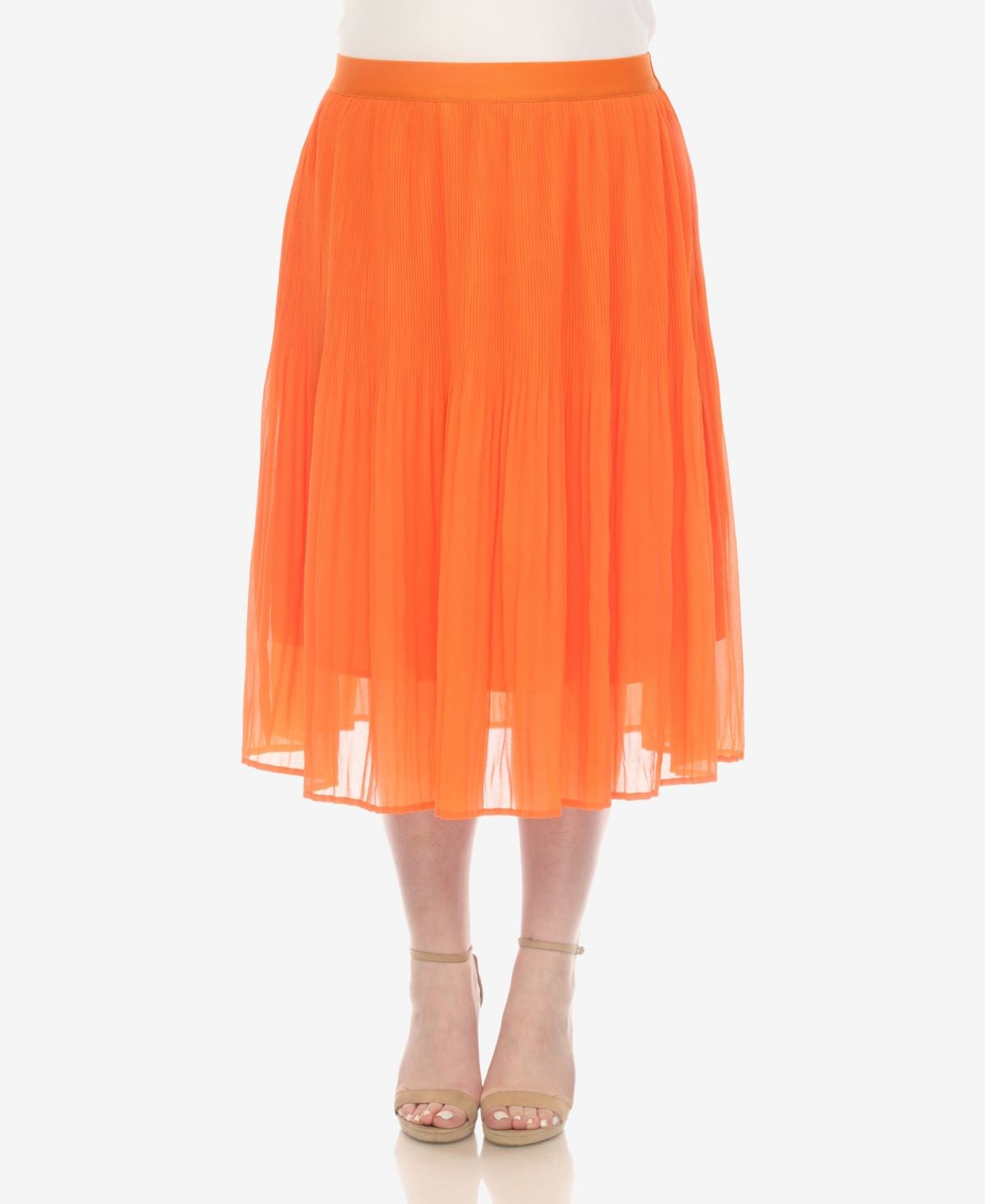 White Mark Plus Size Pleated Chiffon Midi Skirt