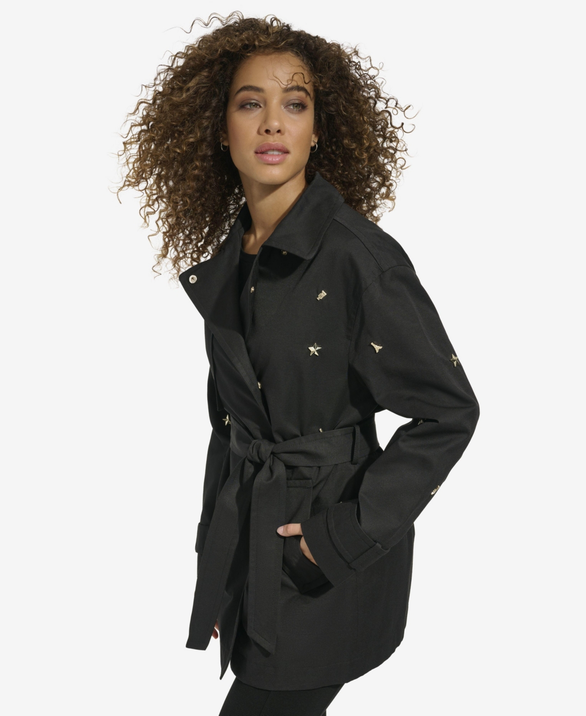 Karl Lagerfeld Embellished Short Trench Coat