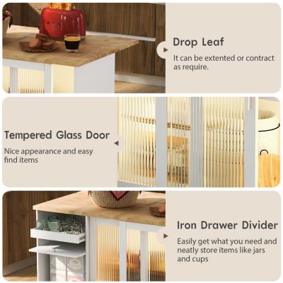 Streamdale LED Kitchen Island Cart with Drop Leaf & Storage