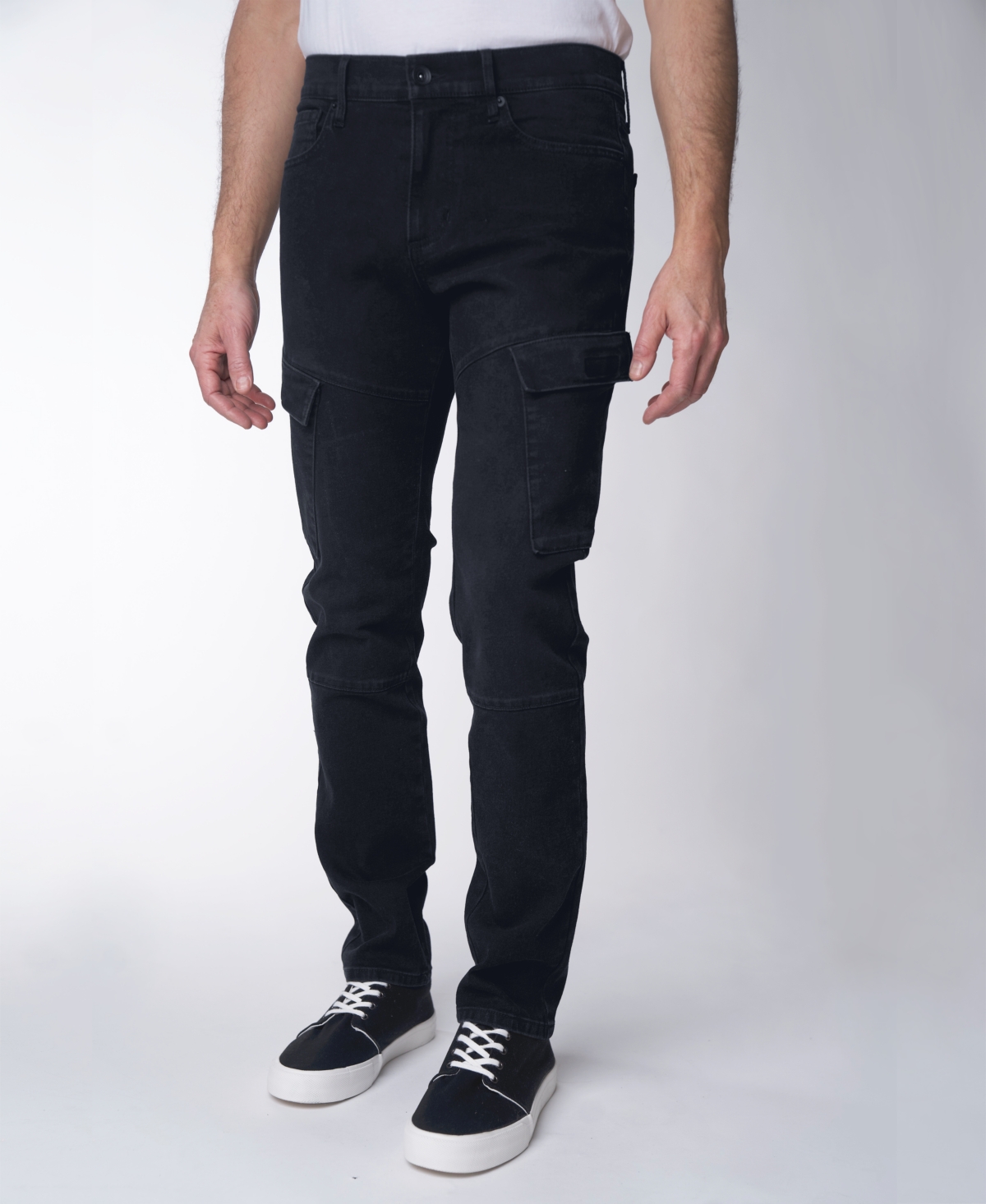 Men's Skinny Fit Cargo Moto Stretch Jeans - Black