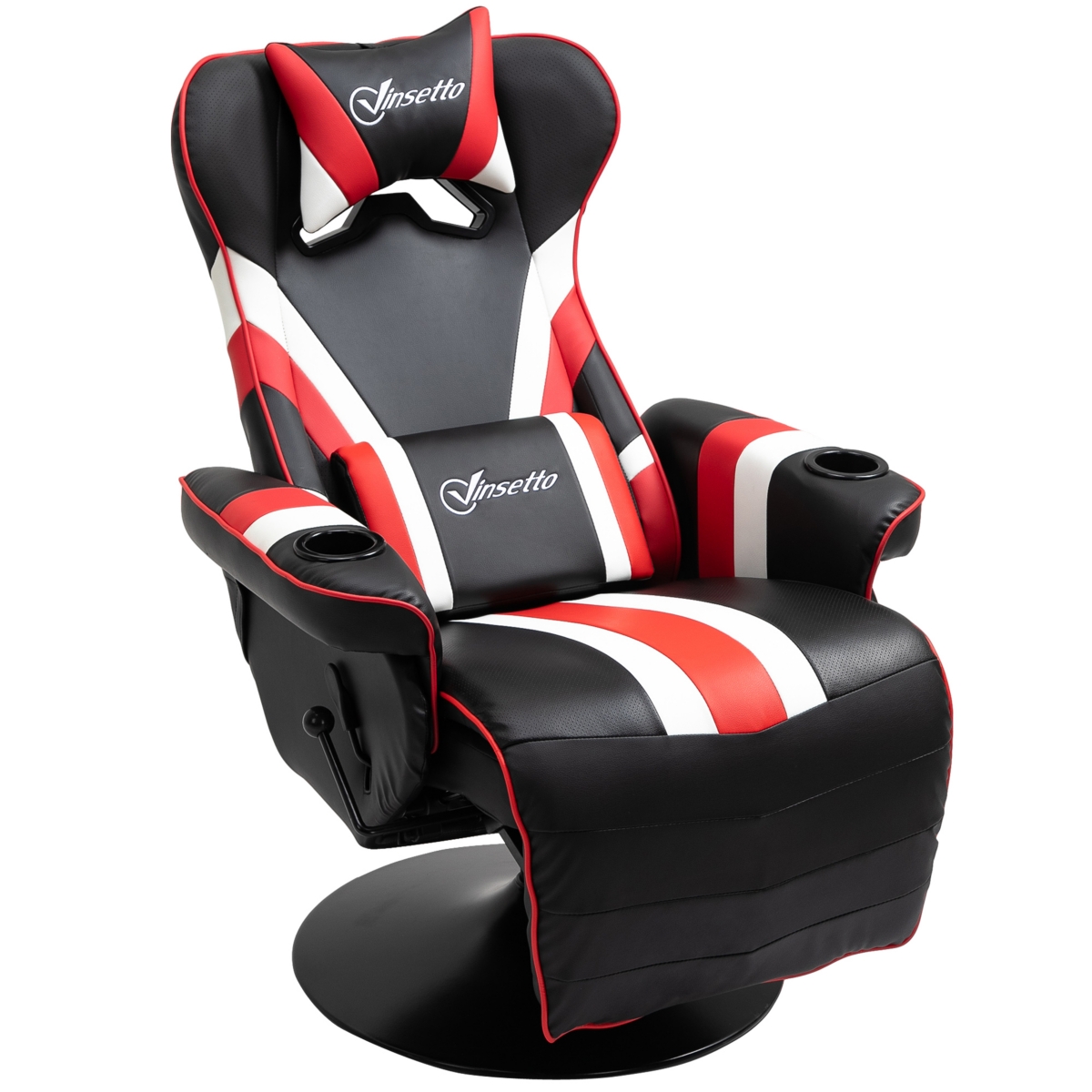 Vinsetto Rocker Recliner with Padded Cushion and Swivel Metal Base,Red/White - Black, red, white
