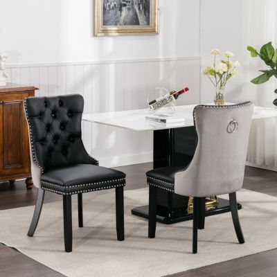 Contemporary Tufted Dining Chairs Set, Black+Gray