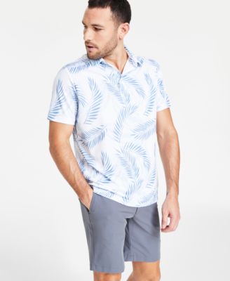 Shop Club Room Mens Leaf Print Short Sleeve Tech Polo Shirt Stretch Cotton Shorts Created For Macys In Bright White