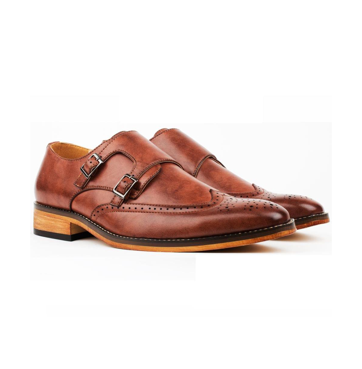 Men's Monk Strap Brogue Dress Shoes - Brown