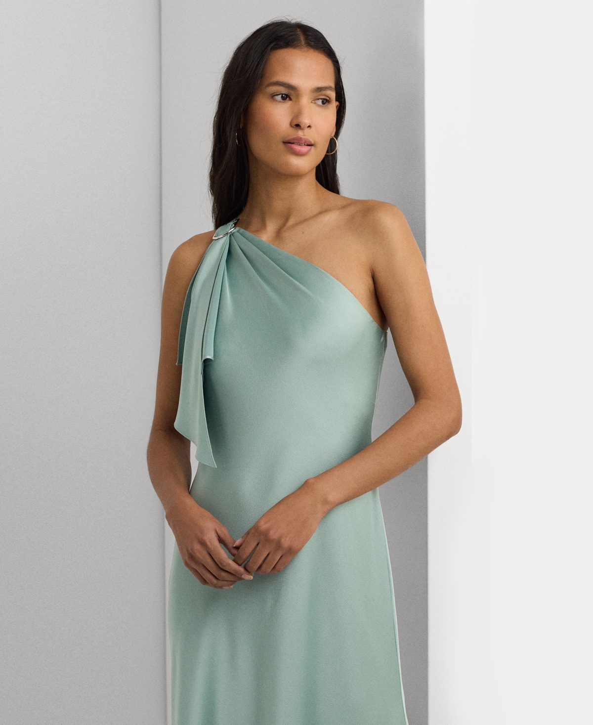 Shop Lauren Ralph Lauren Women's One-shoulder Satin Gown In Soft Laurel