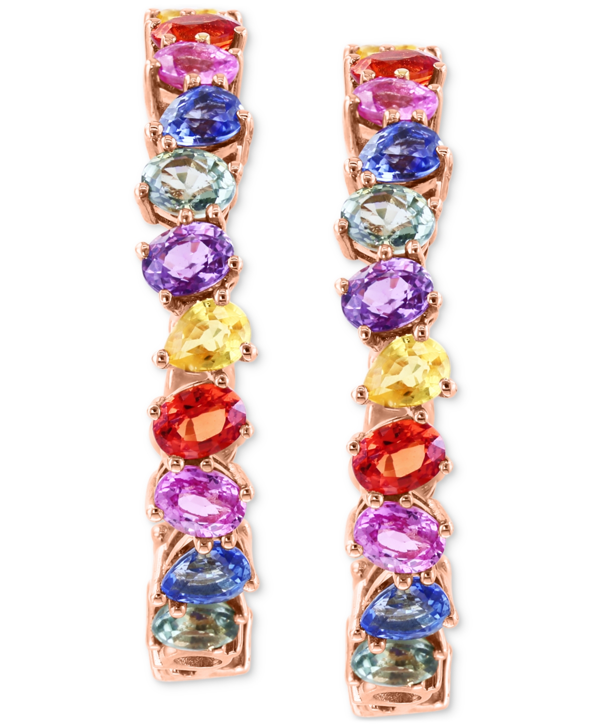Effy Multi-Sapphire In & Out Medium Hoop Earrings (8-1/5 ct. t.w.) in 14k Gold,