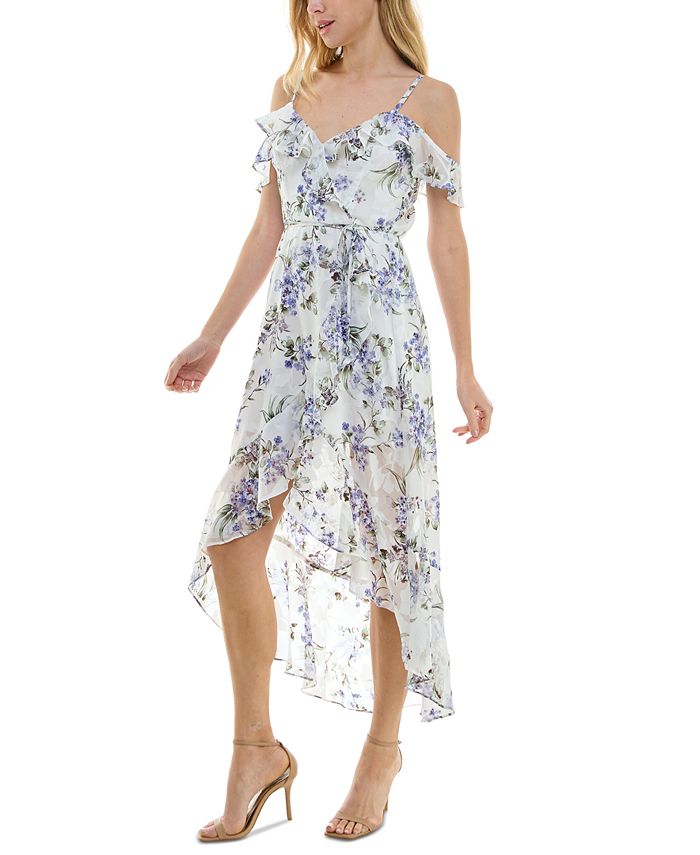 BCX Juniors' Printed Ruffled High-Low Faux-Wrap Dress - Macy's