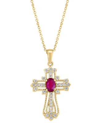 EFFY&reg; Ruby (1/2 ct. t.w.) & Diamond (1/2 ct. t.w.) Openwork Cross 18" Pendant Necklace in 14k Gold